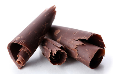 Chocolate curls isolated on white