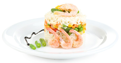 Boiled rice with shrimps and vegetables