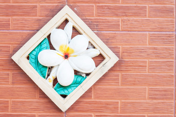 Brick wall background with Plumeria decorated