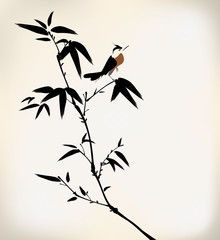 ink painted bamboo and bird