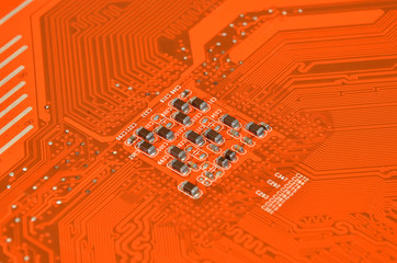 Close up of a printed computer circuit board, DOF