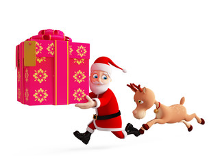 Reindeer and Santa is running