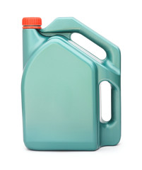 Green plastic gallon with red lid ,  jerry can