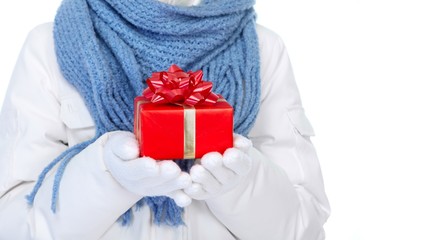 Hands with Christmas gifts
