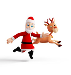 Santa and Reindeer is running pose