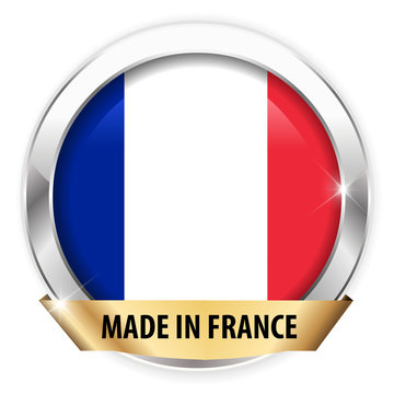 made in france silver badge isolated button