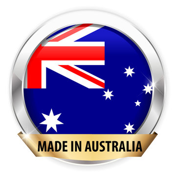 made in Australia silver badge isolated button