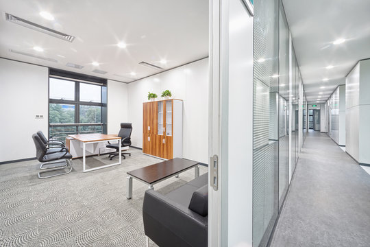 modern office room and corridor interior