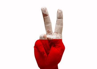 Hand making the V sign