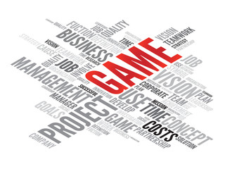 GAME business concept in word tag cloud, vector background