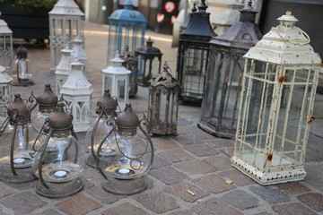 lanterns and lights for sale at flea market