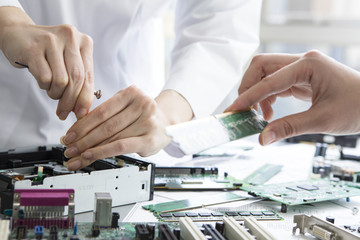 A lot of PC parts that have been dismantled