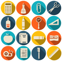 School  icons flat set - vector illustration