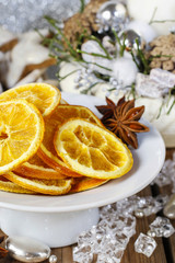 Dried oranges - decoration on a christmas table