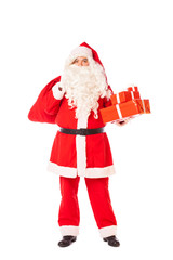 santa claus stepping quietly with his sack and gifts, isolated