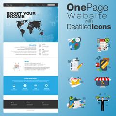 One page website design template. All in one set for website des