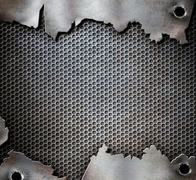 grunge metal background with bullet holes