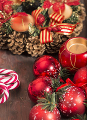 Christmas decoration on old rustic wooden table