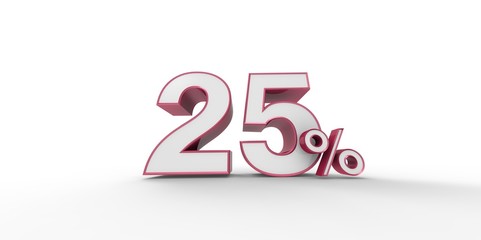 3D rendering of a pink and white 25 percent letters