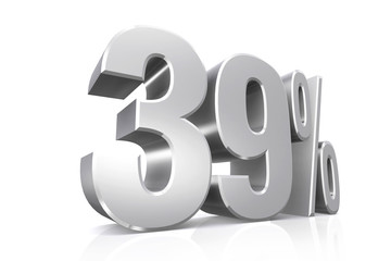 3D render text in 39 percent in silver.
