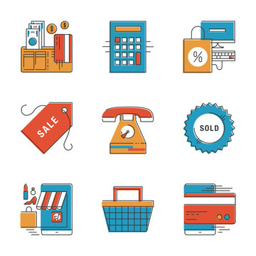 E-commerce and finance line icons set