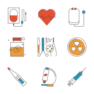 Medical and healthcare line icons set