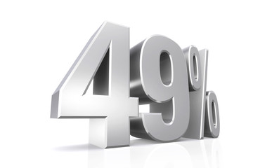 3D render text in 49 percent in silver.