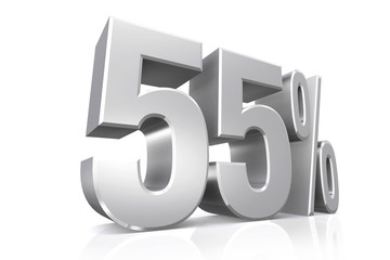 3D render text in 55 percent in silver.