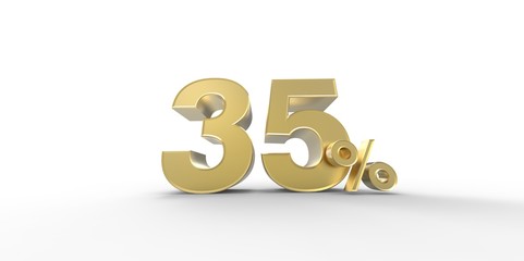 3D rendering of a gold 35 percent letters on a white background