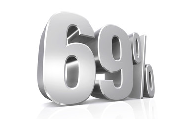 3D render text in 69 percent in silver.