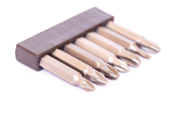 Set of screwdriver spare part isolated on a white background.