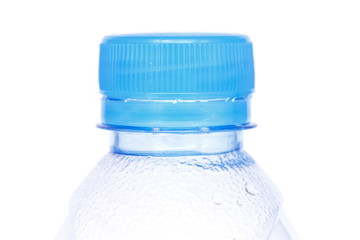 Close up blue cap of plastic bottle isolated on white background