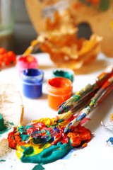 Fototapeta premium Beautiful still life with professional art materials, close up