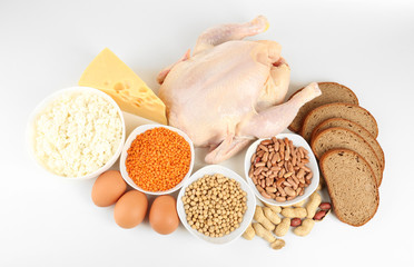 Food high in protein isolated on white