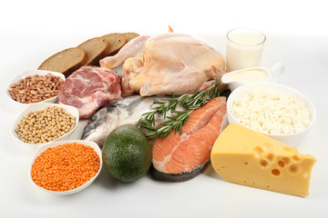 Food high in protein isolated on white