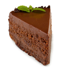 Yummy chocolate cake isolated on white