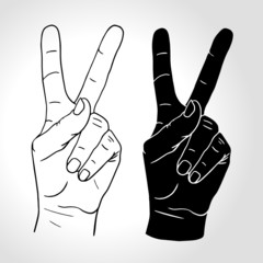 Hand with two fingers up in victory symbol