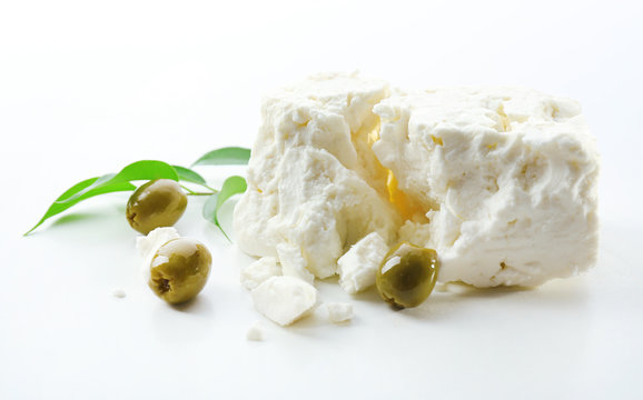 Feta cheese isolated on white