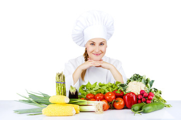beautiful young chef woman prepare and decorating tasty food in