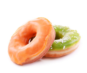 Delicious donuts with glaze isolated on white