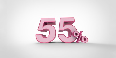 3D rendering of a pink  55 percent letters on a white background