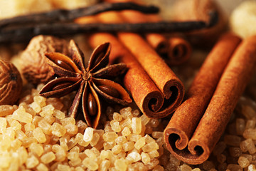 Christmas spices and baking ingredients, close-up