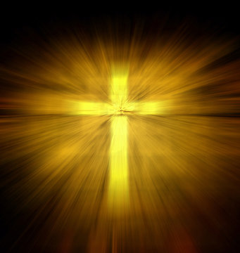 Christian religious cross with yellow light ray