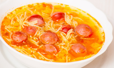 soup with sausage, pasta and vegetables