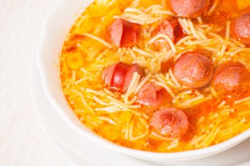 soup with sausage, pasta and vegetables