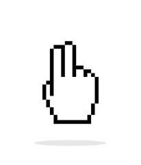 Two fingers. Pixel hand cursor icon on white background.