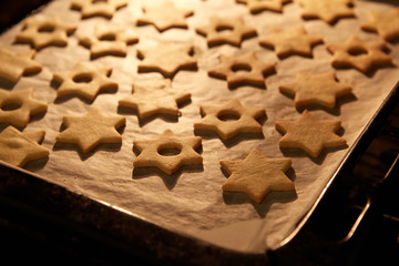 Christmas Linzer cookies in the oven