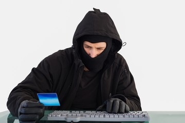Burglar shopping online with laptop