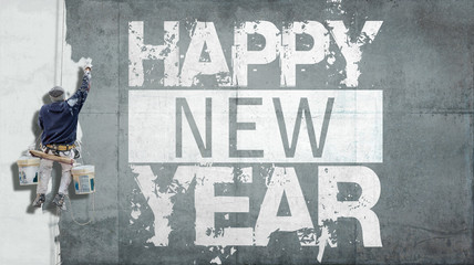 Happy New Year on facade