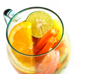 Mug delicious colorful refreshing drink of mix fruits